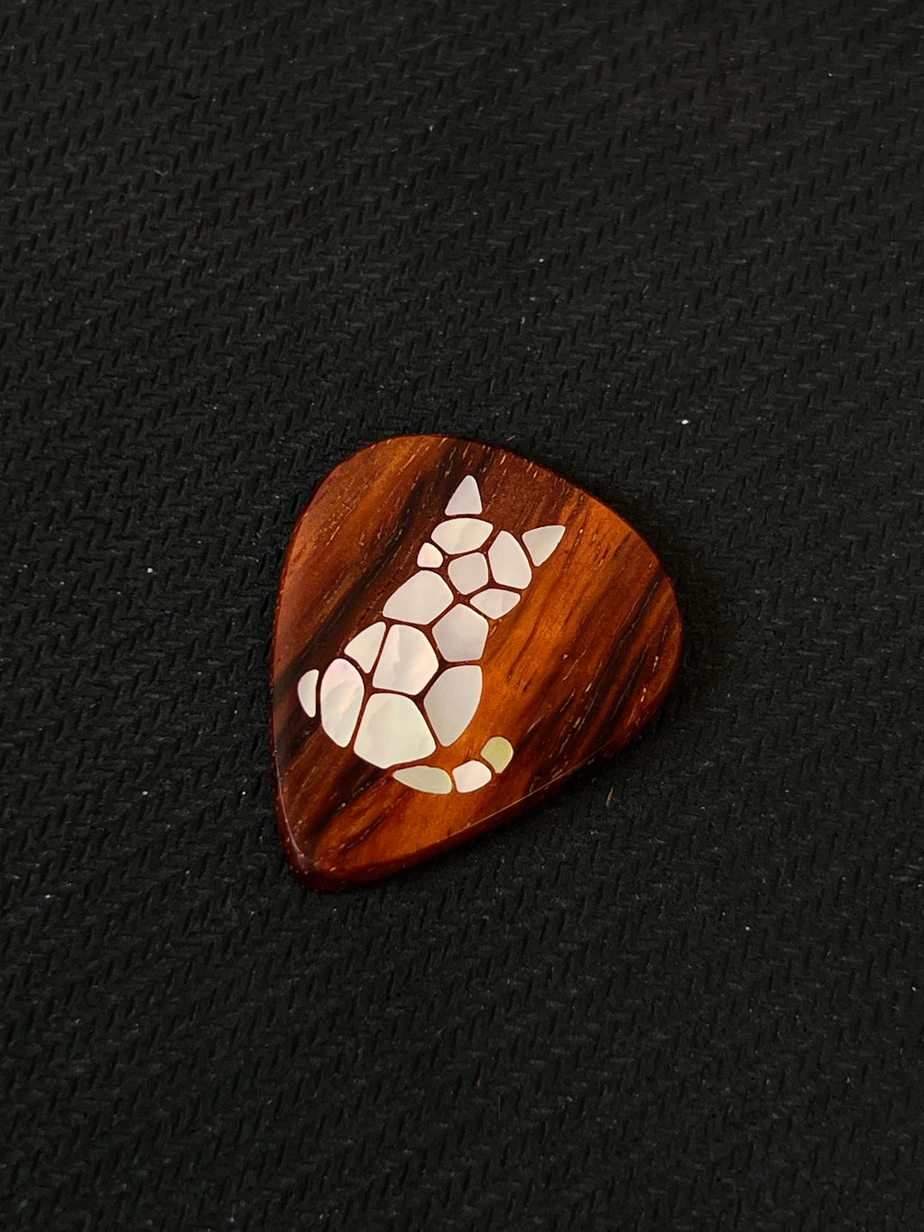 Handmade Wooden Guitar Pick with Mother of Pearl Cat Inlay