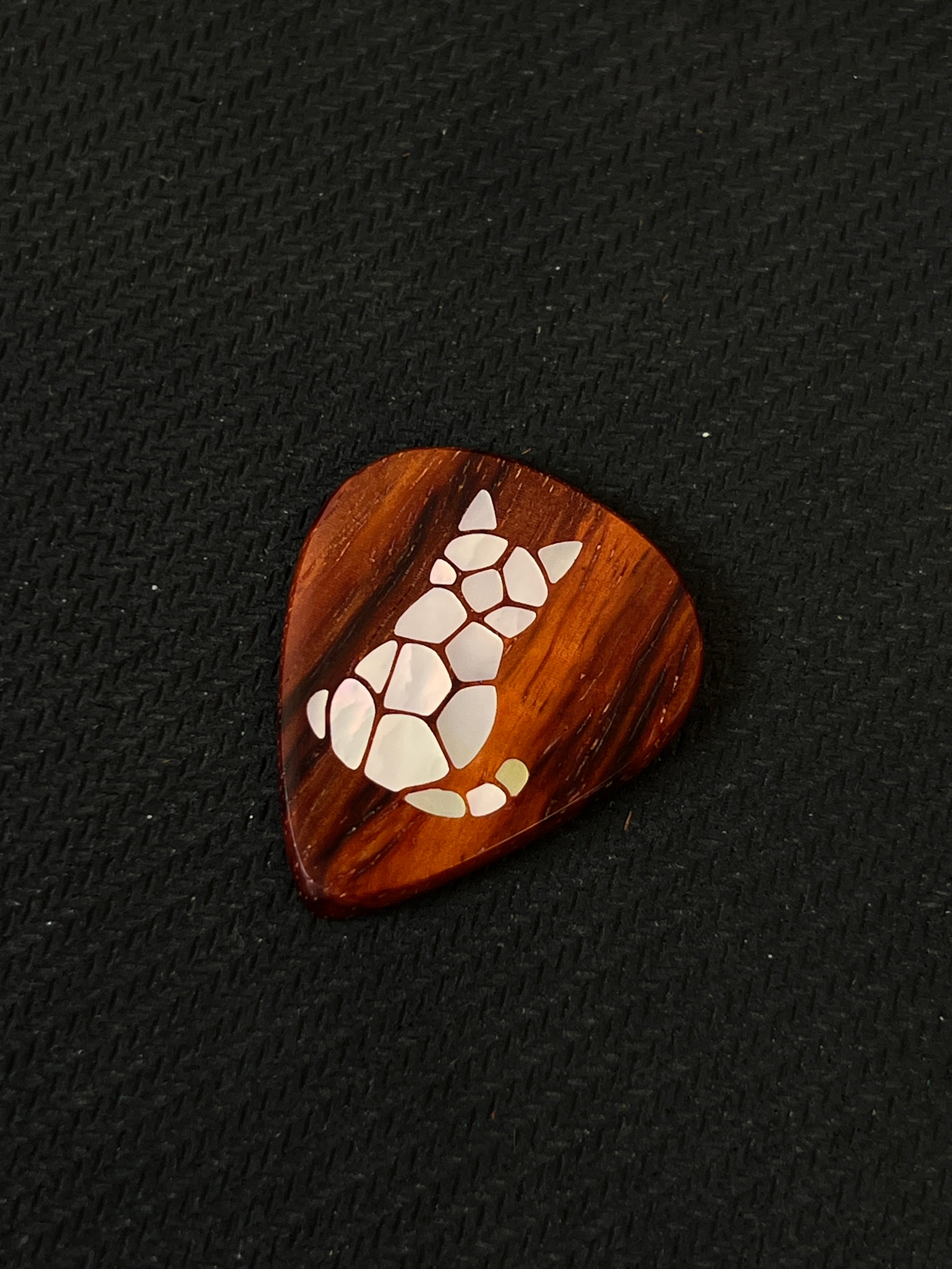 Handmade Wooden Guitar Pick with Mother of Pearl Cat Inlay