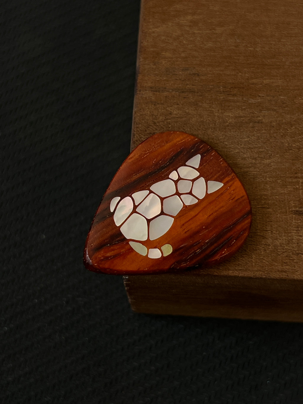 Handmade Wooden Guitar Pick with Mother of Pearl Cat Inlay