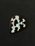 Handmade Wooden Guitar Pick with Mother of Pearl Cow Print Inlay