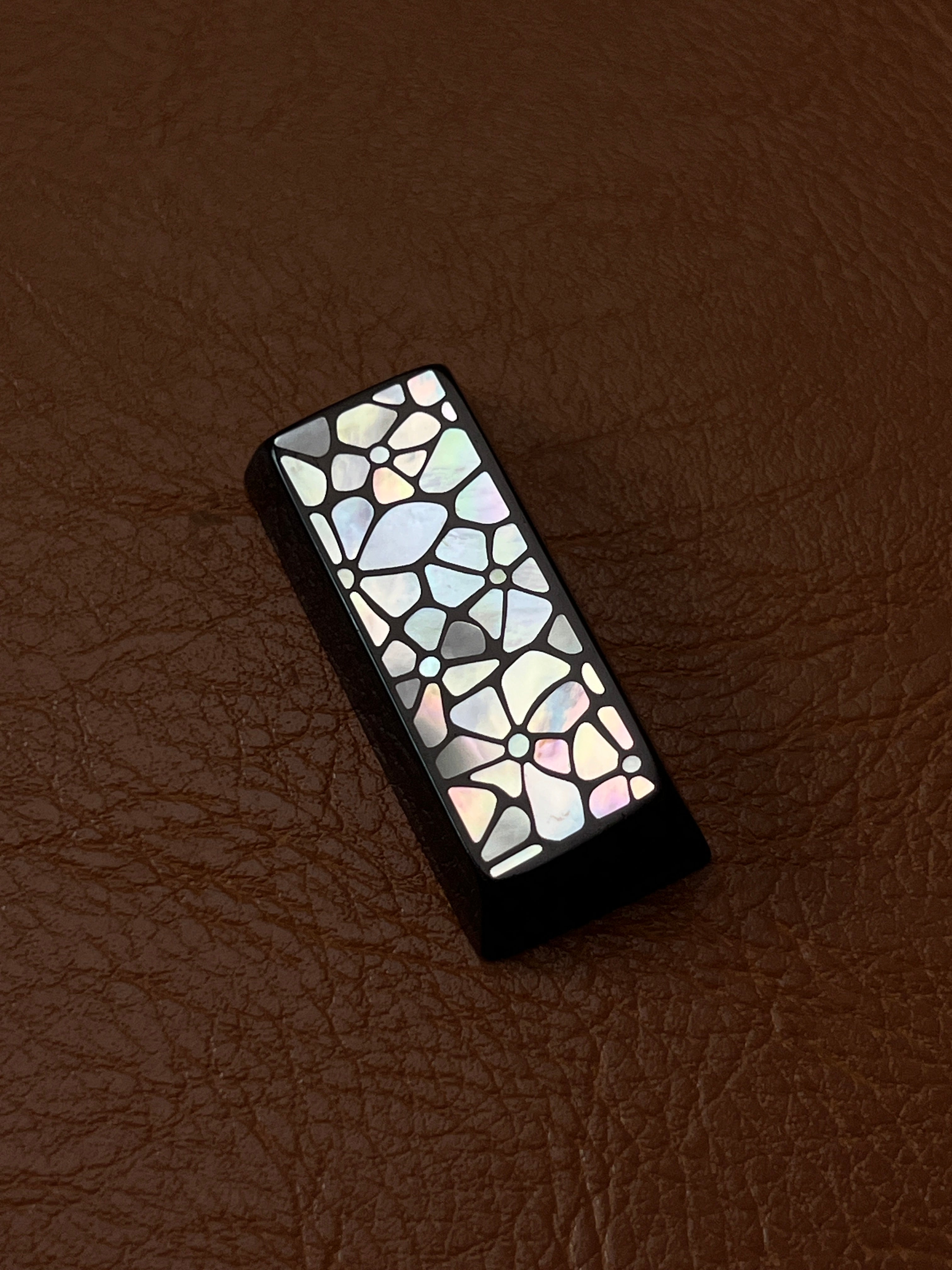 Handmade Wooden 2.25U Keycap with Mother of Pearl Floral Inlay – Left Shift / Enter