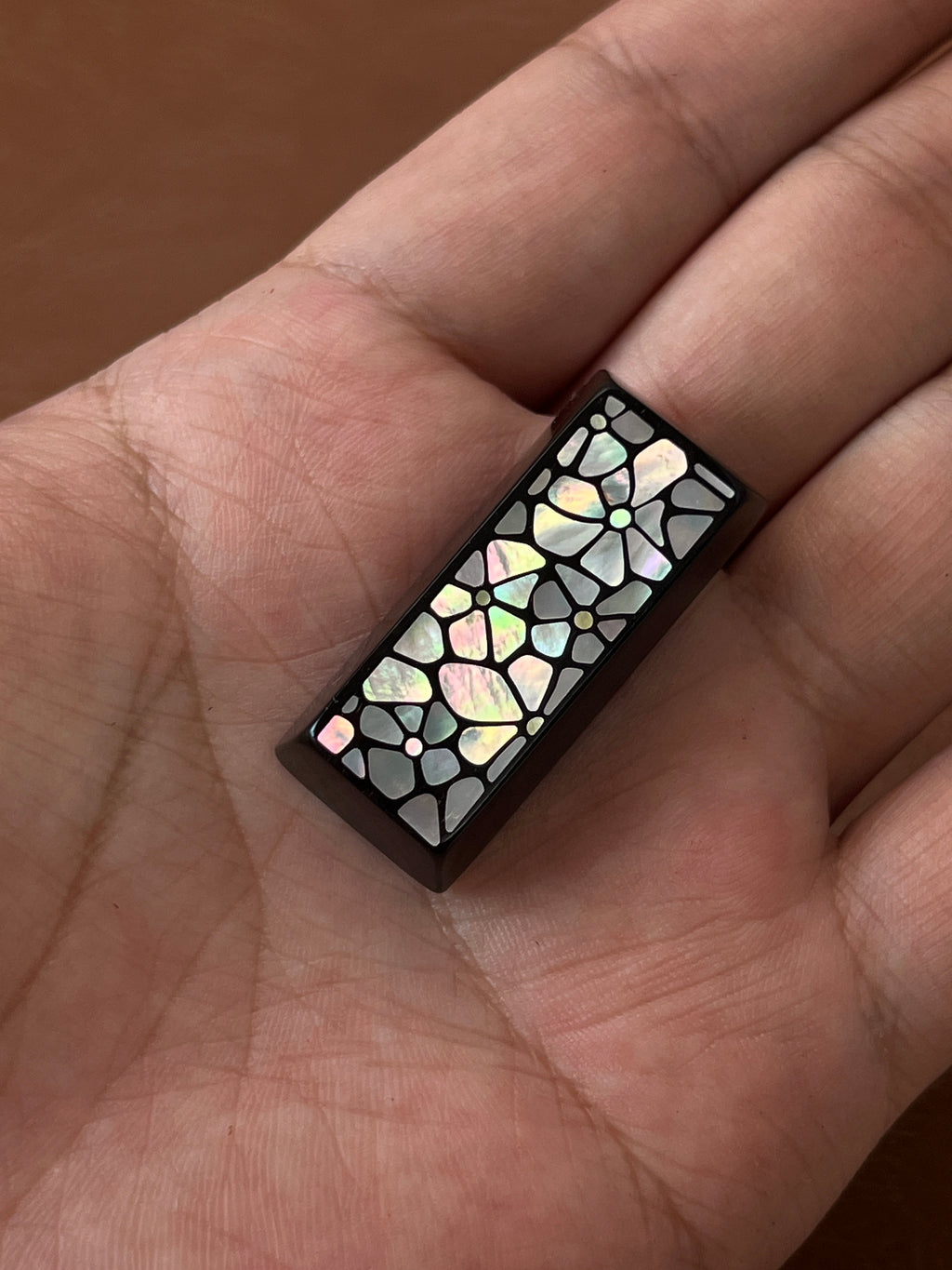Handmade Wooden 2.25U Keycap with Mother of Pearl Floral Inlay – Left Shift / Enter