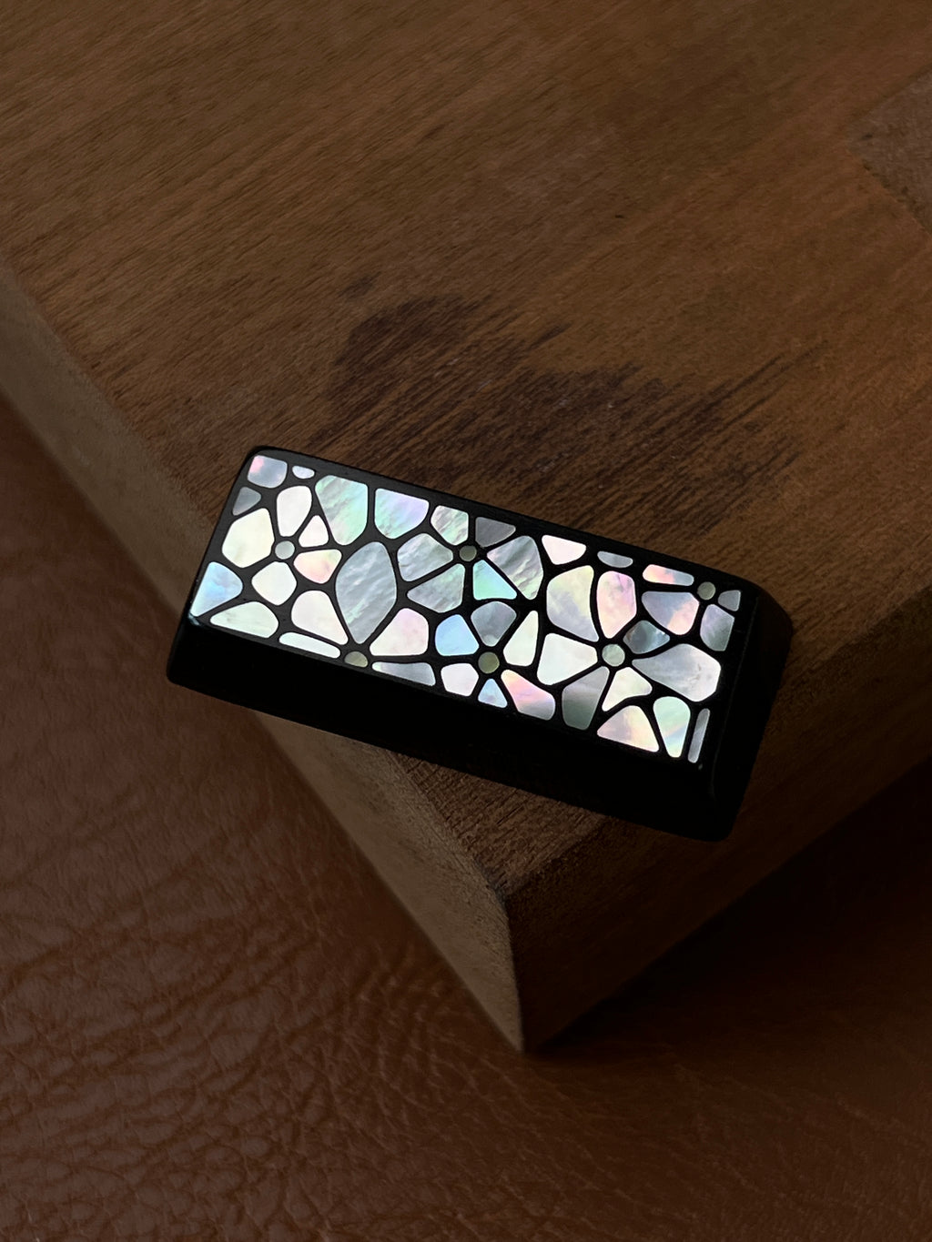 Handmade Wooden 2.25U Keycap with Mother of Pearl Floral Inlay – Left Shift / Enter