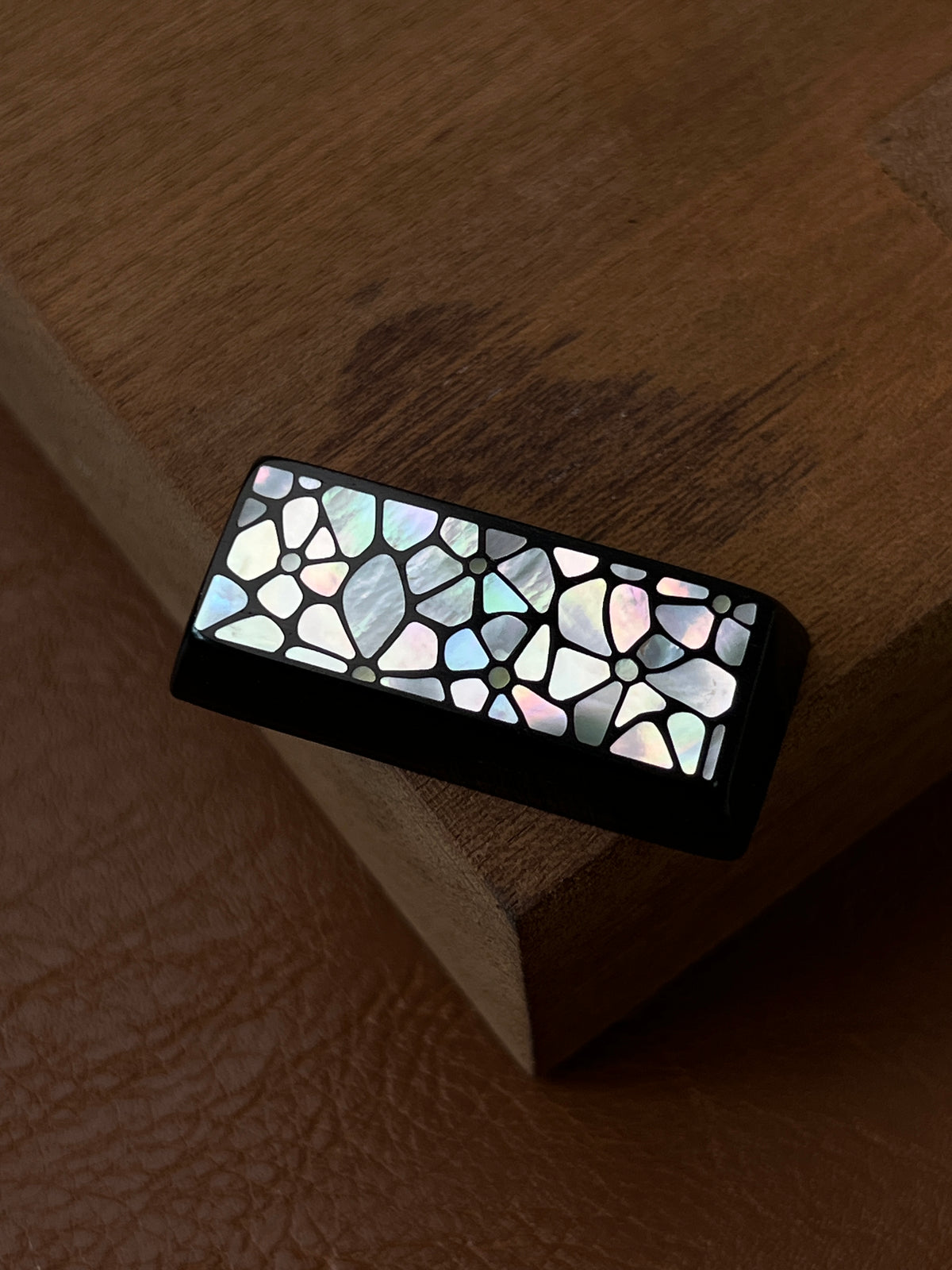 Handmade Wooden 2.25U Keycap with Mother of Pearl Floral Inlay – Left Shift / Enter