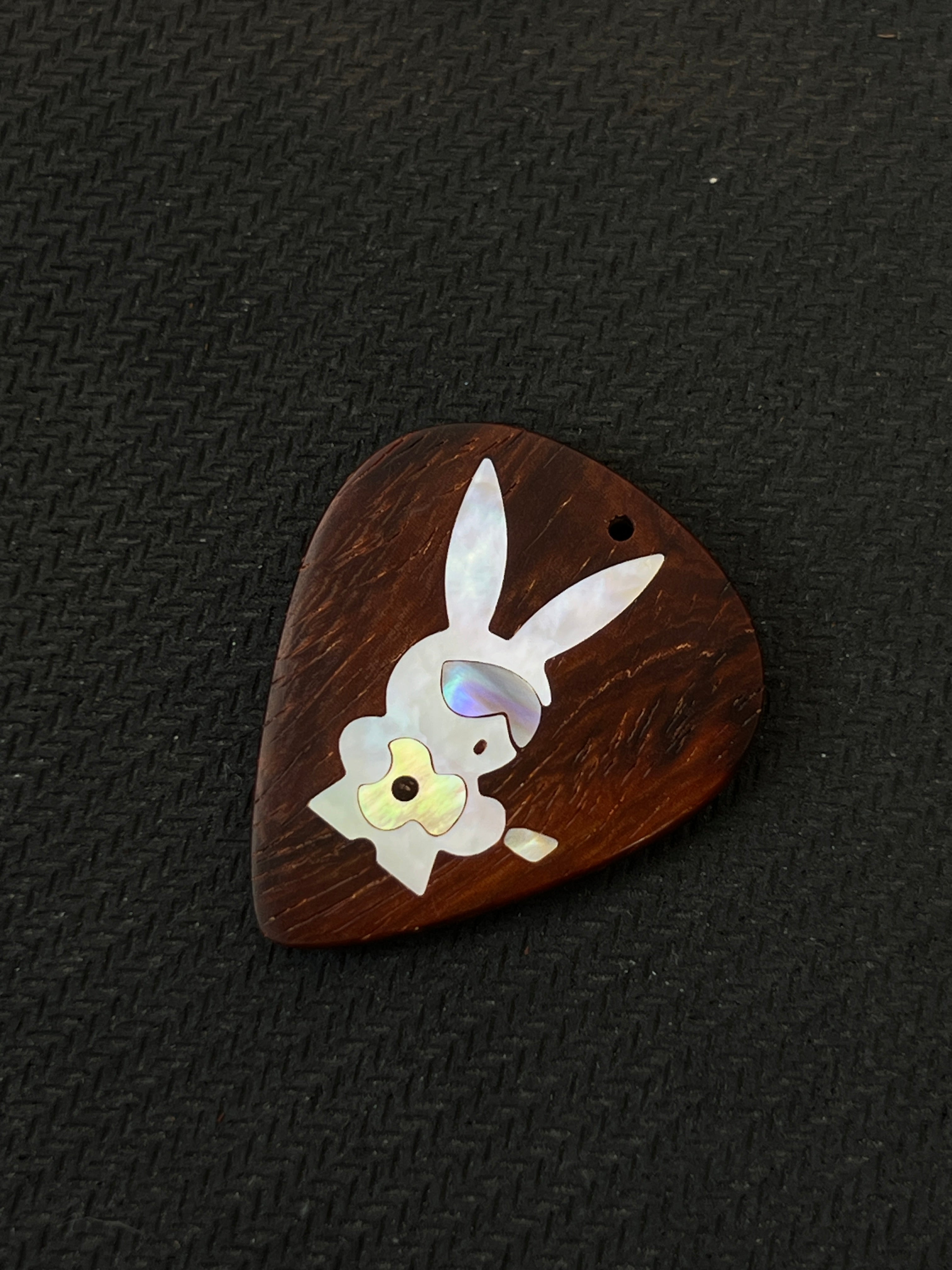 Handmade Wooden Guitar Pick with Mother of Pearl Rabbit Inlay