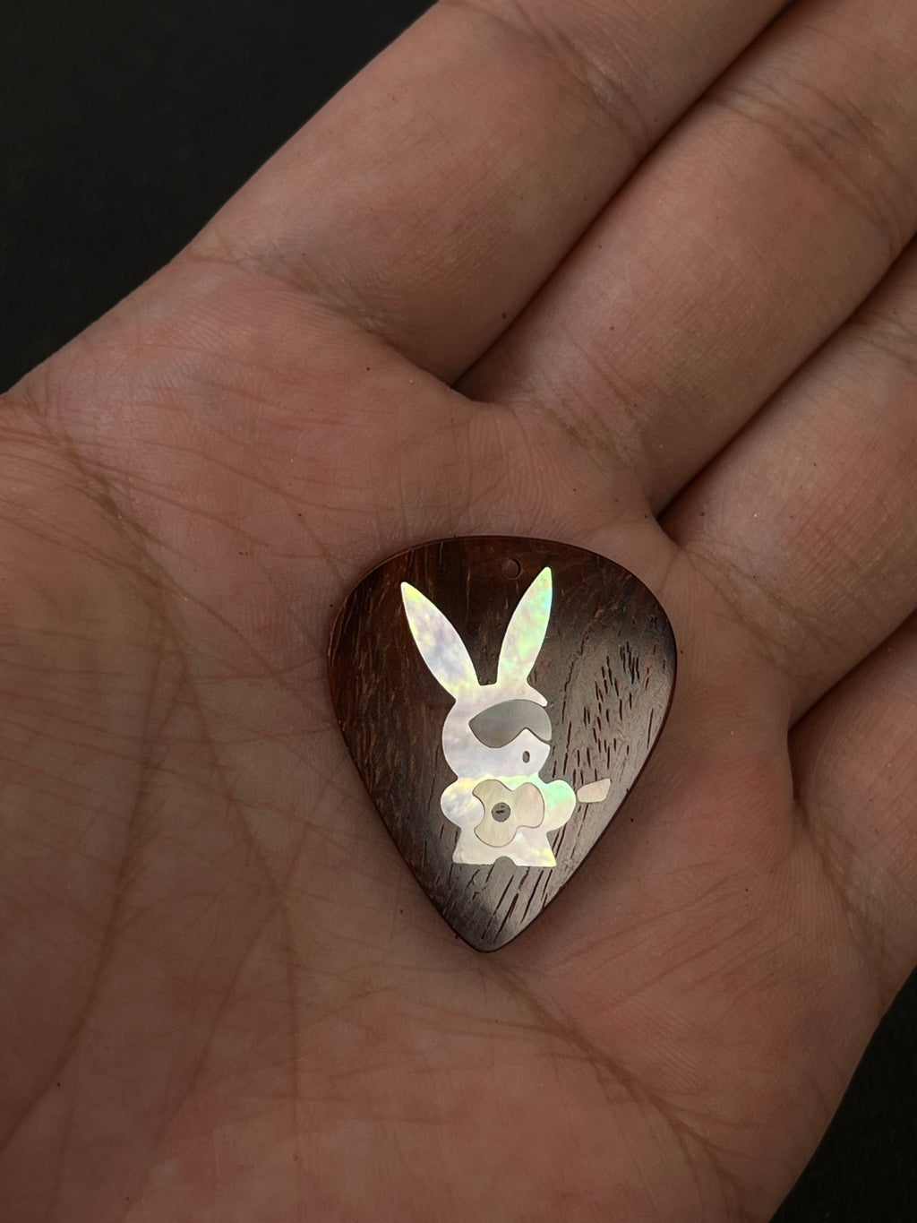 Handmade Wooden Guitar Pick with Mother of Pearl Rabbit Inlay