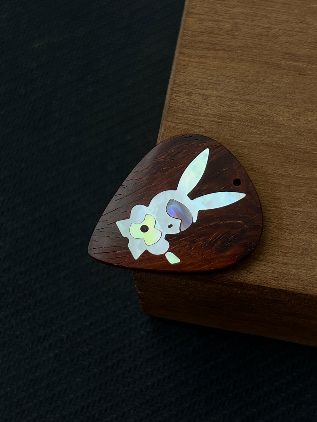 Handmade Wooden Guitar Pick with Mother of Pearl Rabbit Inlay
