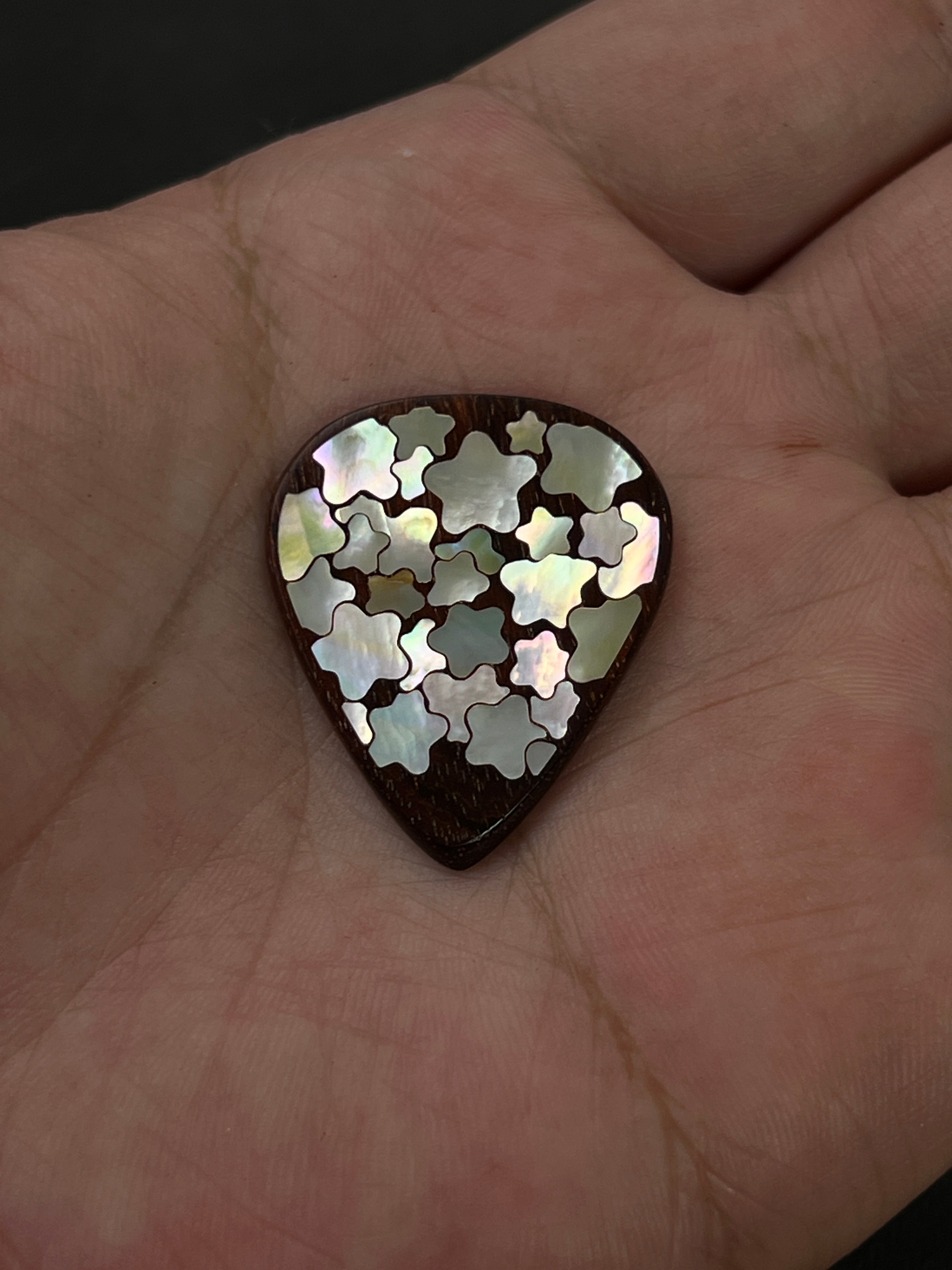 Handmade Wooden Guitar Pick with Mother of Pearl Star Inlay