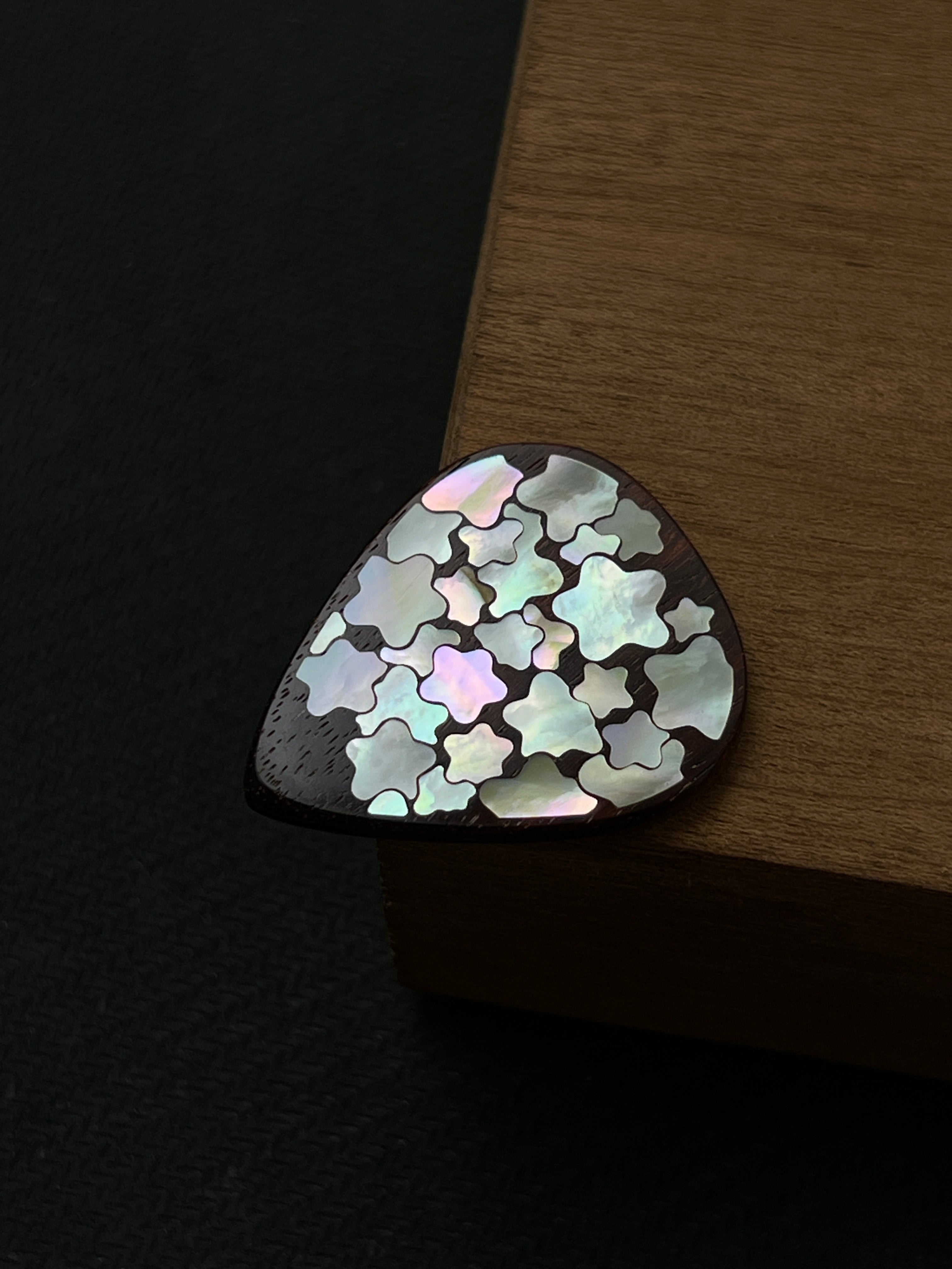 Handmade Wooden Guitar Pick with Mother of Pearl Star Inlay