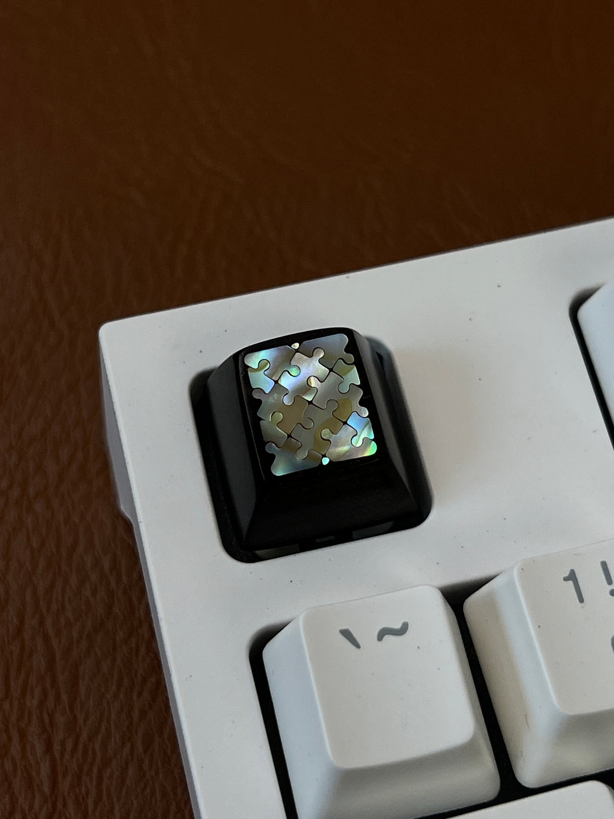 Handmade Wooden ESC Keycap with Mother of Pearl Puzzle Inlay