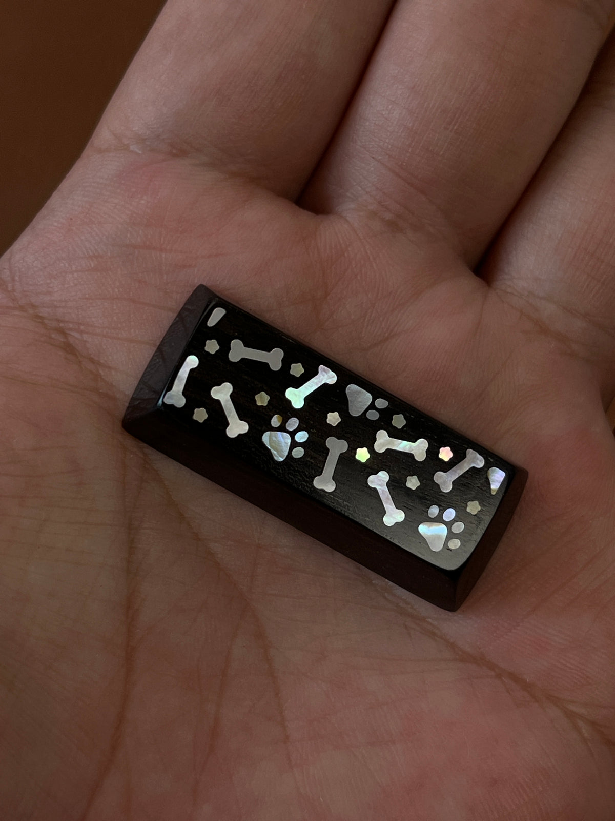 Handcrafted Wooden Keycap | Mother of Pearl Paw & Bone Inlay | 2.25u Shift & Enter Key