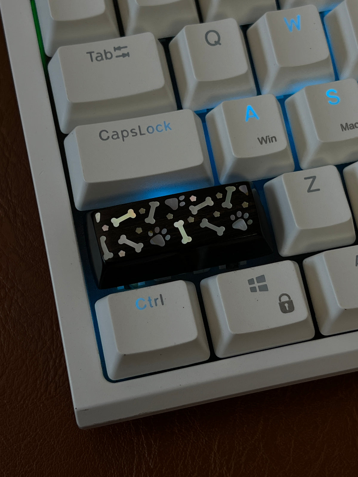 Handcrafted Wooden Keycap | Mother of Pearl Paw & Bone Inlay | 2.25u Shift & Enter Key