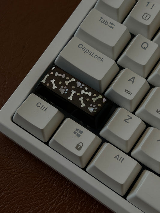 Handcrafted Wooden Keycap | Mother of Pearl Paw & Bone Inlay | 2.25u Shift & Enter Key