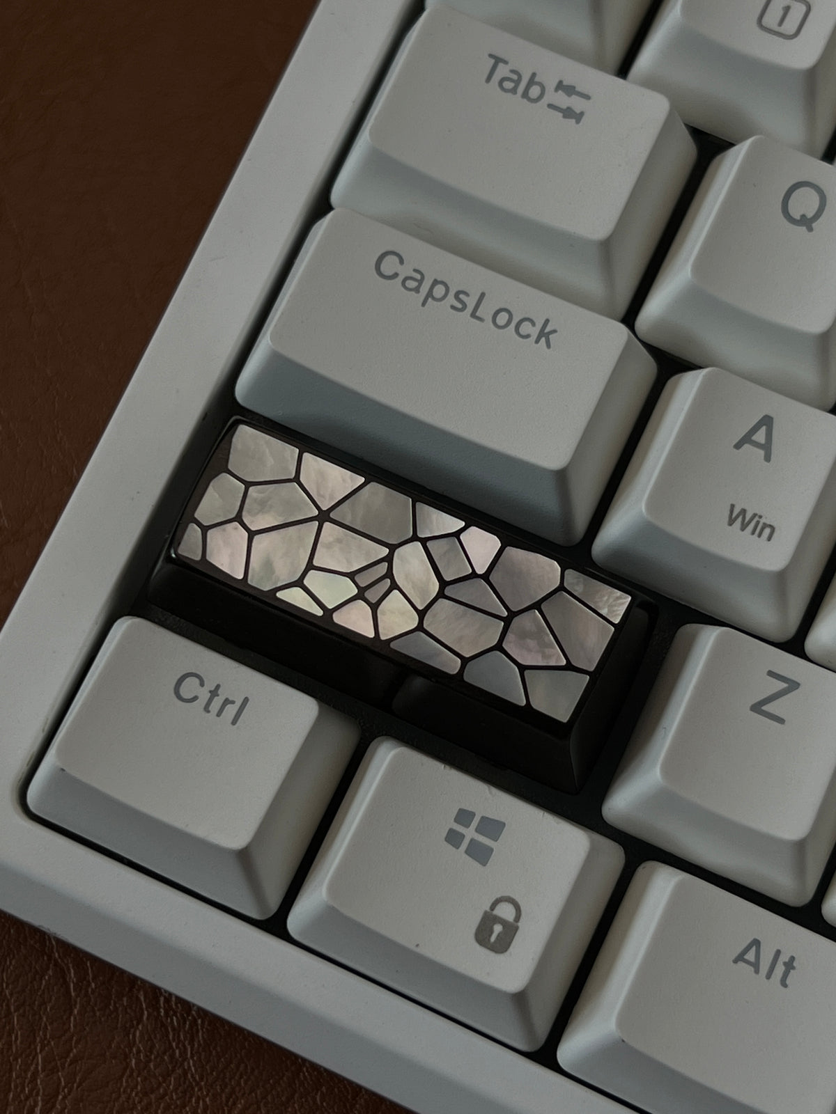 Handcrafted Wooden Keycap 2.25U with Mother of Pearl Ice Crack Inlay