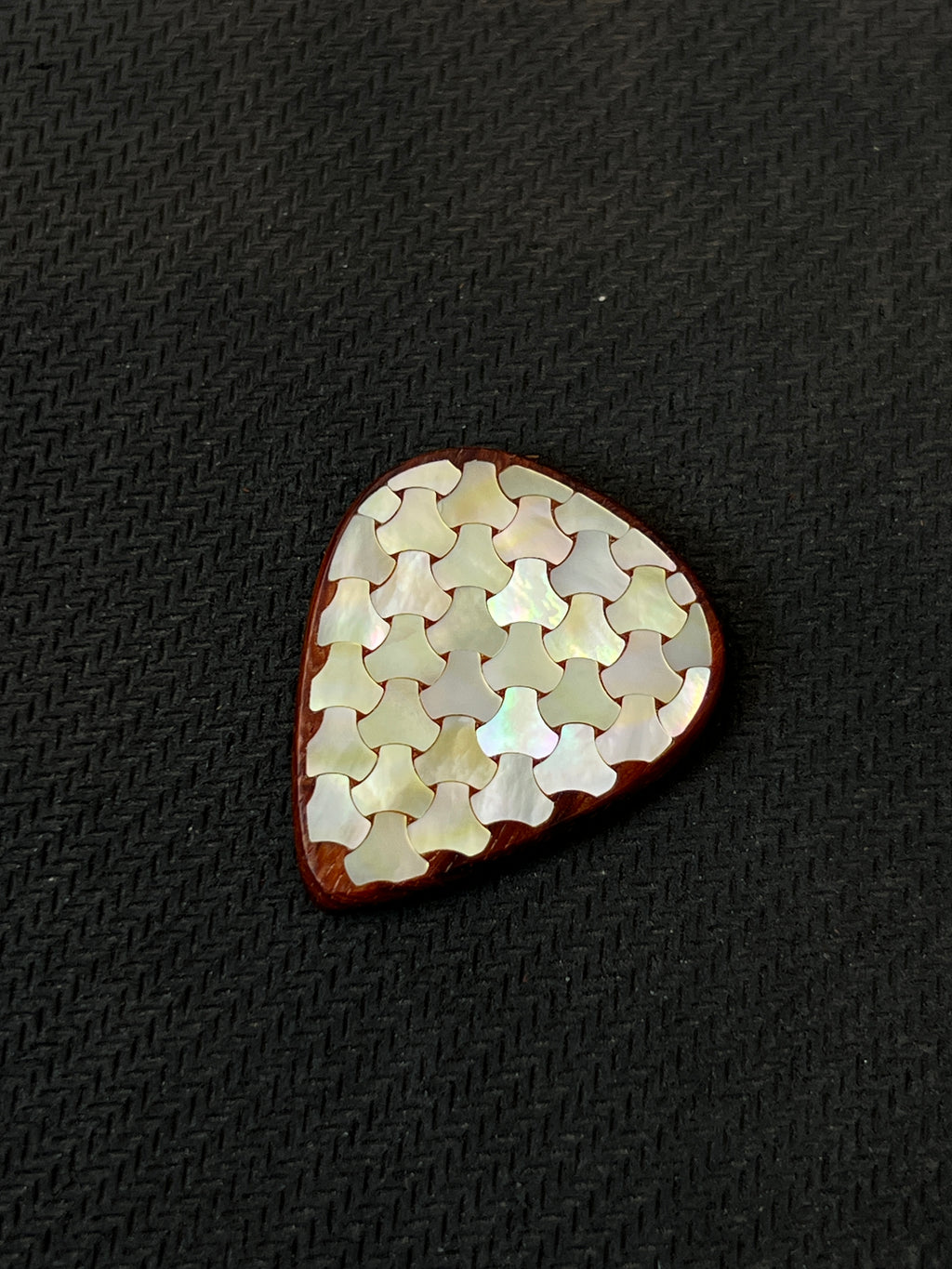 Handcrafted Rosewood Guitar Pick with Mother of Pearl Mountain Inlay