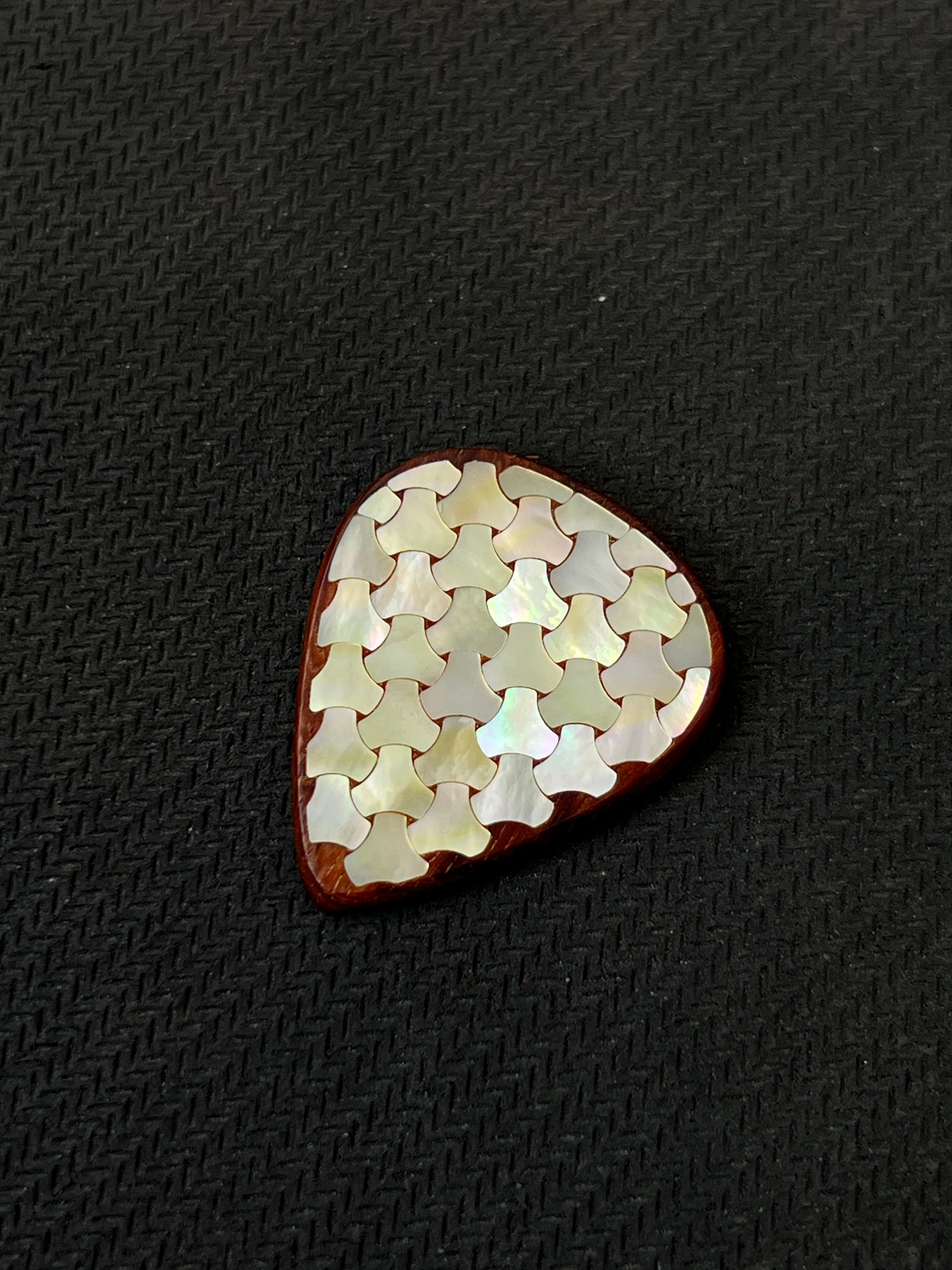 Handcrafted Rosewood Guitar Pick with Mother of Pearl Mountain Inlay