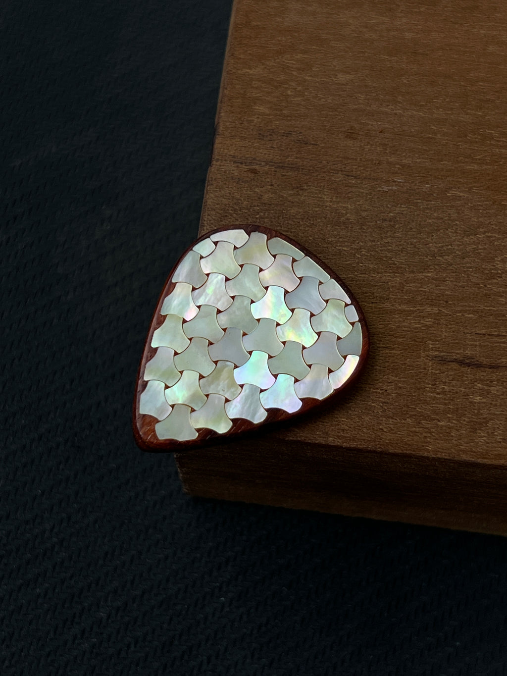 Handcrafted Rosewood Guitar Pick with Mother of Pearl Mountain Inlay