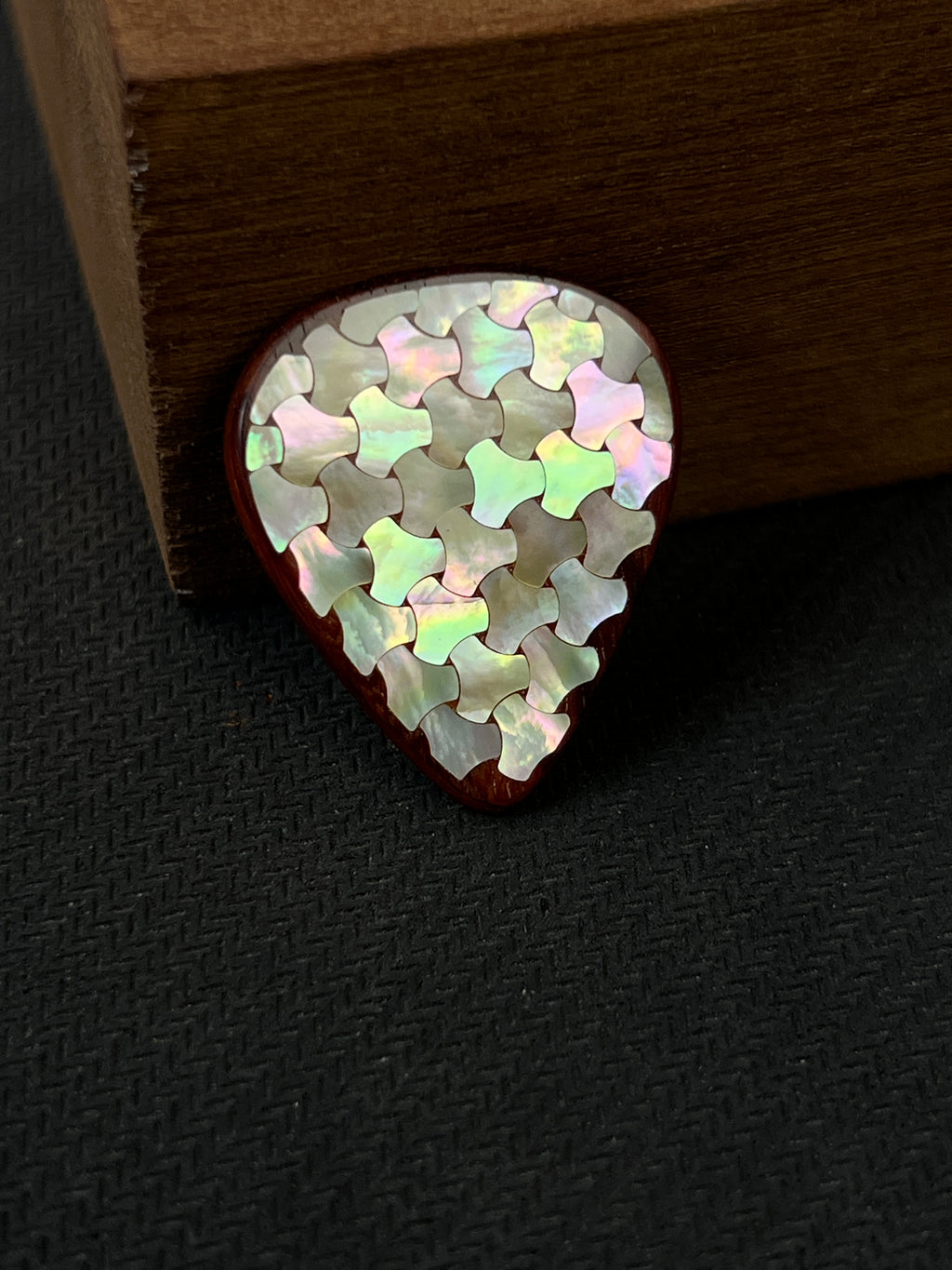 Handcrafted Rosewood Guitar Pick with Mother of Pearl Mountain Inlay