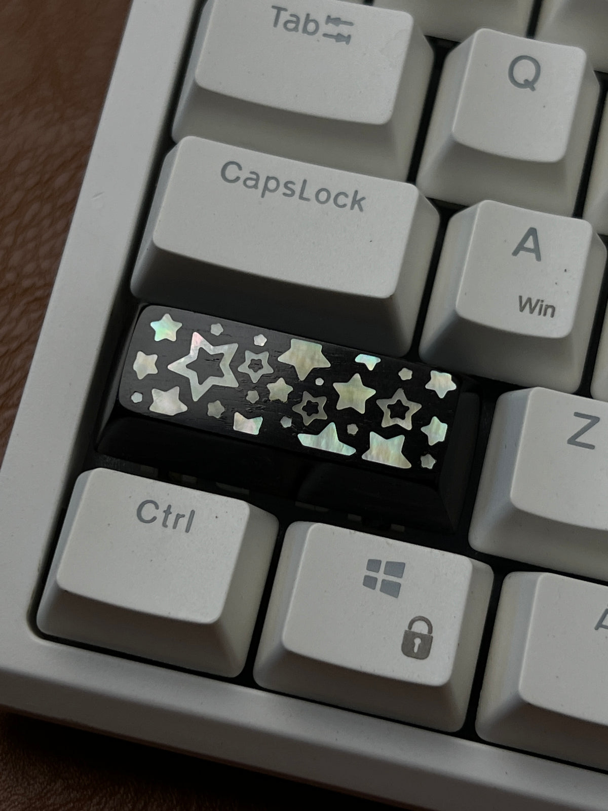 Handcrafted Wooden Keycap 2.25U with Mother of Pearl Star Inlay