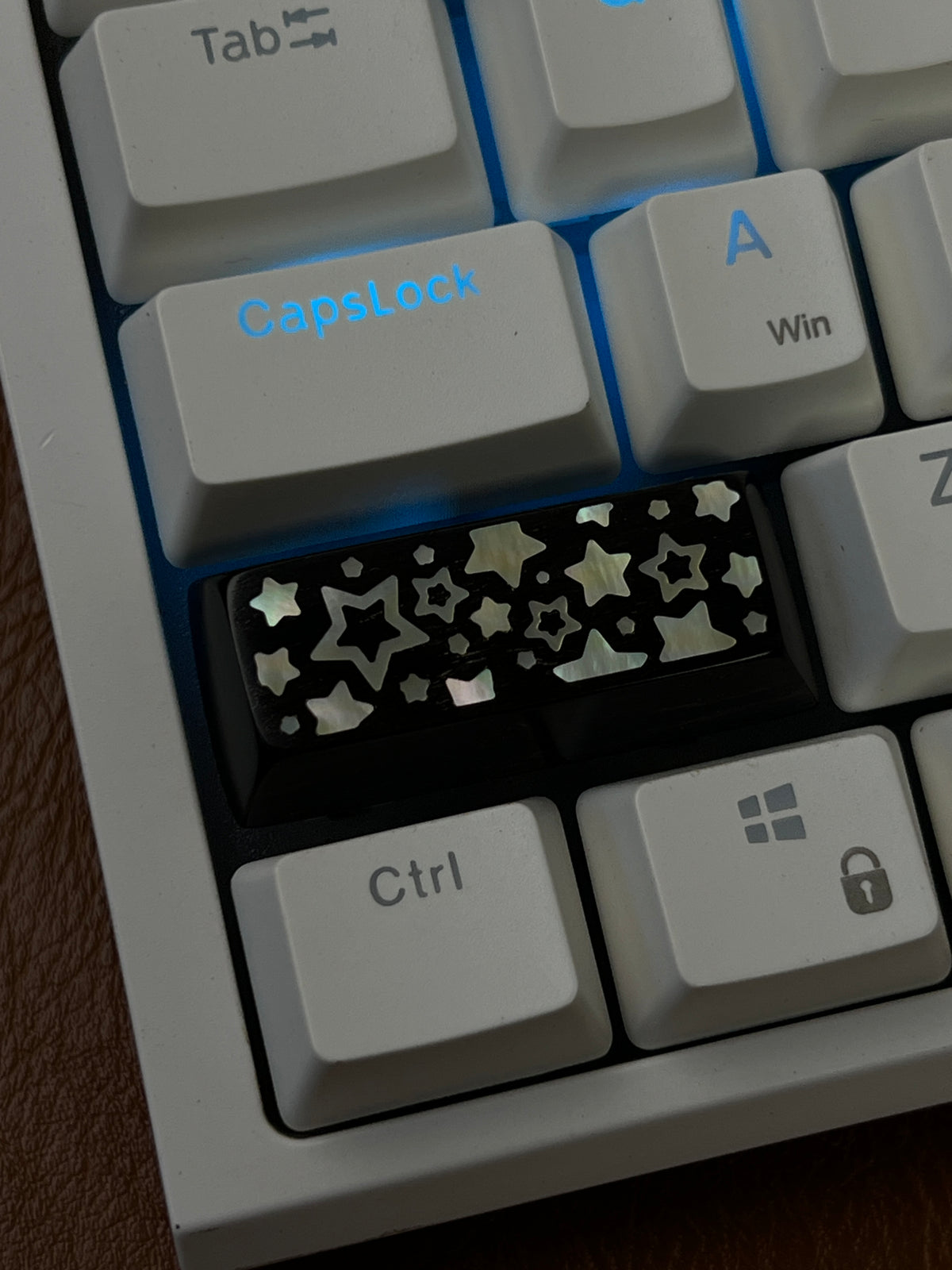 Handcrafted Wooden Keycap 2.25U with Mother of Pearl Star Inlay