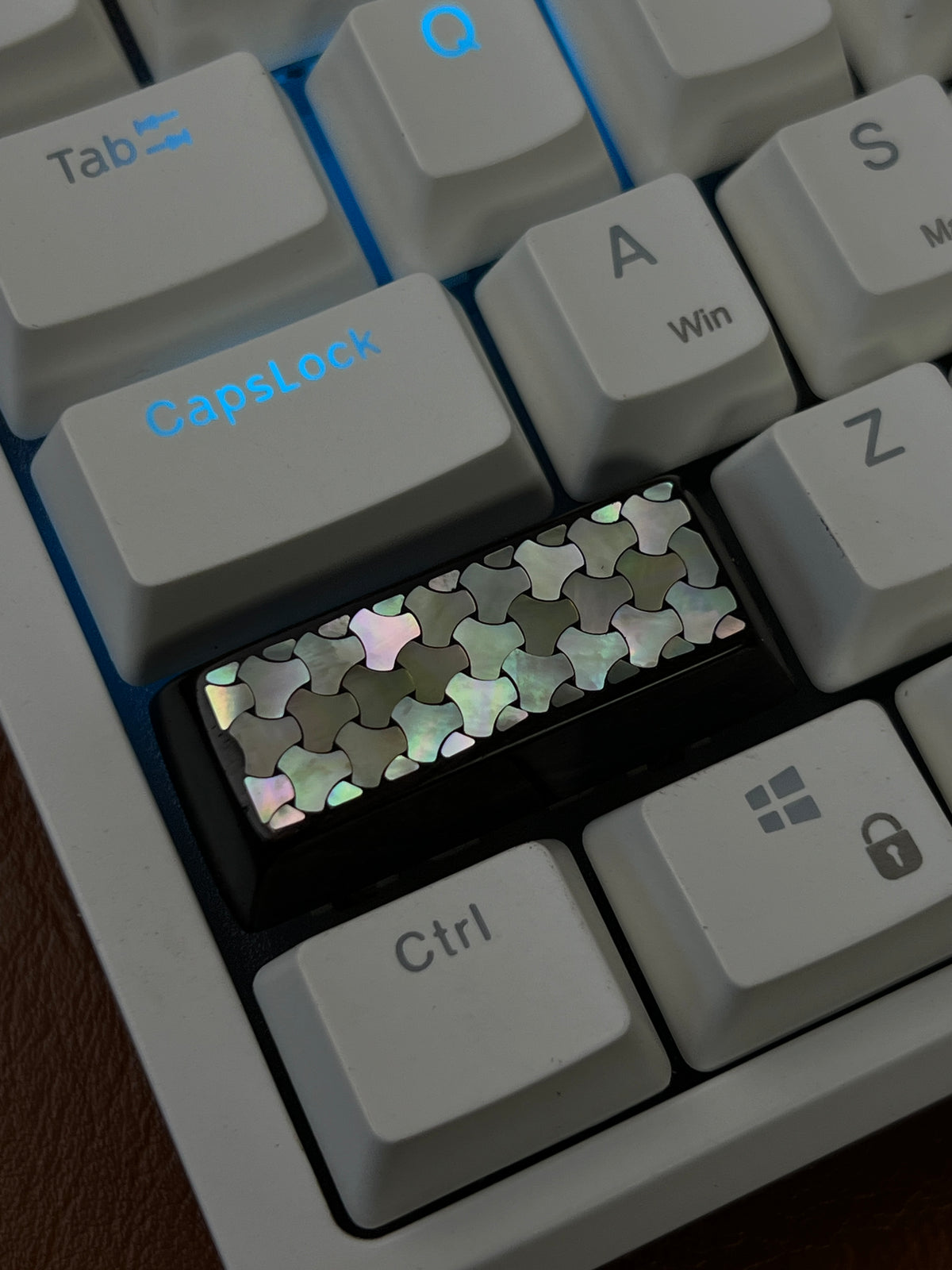 Handcrafted Wooden Keycap 2.25U with Mother of Pearl Mountain Inlay