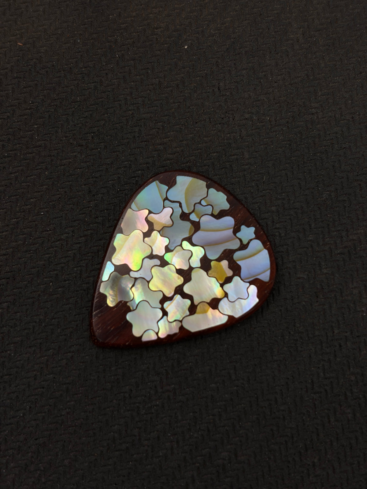 Handmade Wooden Guitar Pick with Colorful Mother of Pearl Star Inlay