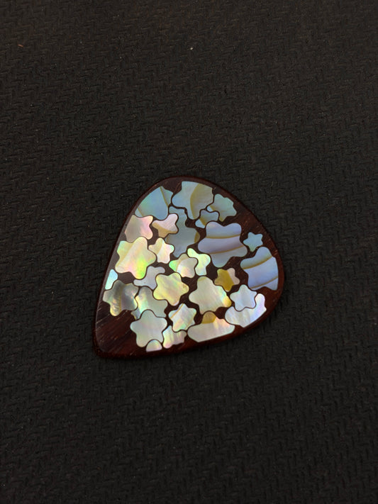 Handmade Wooden Guitar Pick with Colorful Mother of Pearl Starfish Inlay