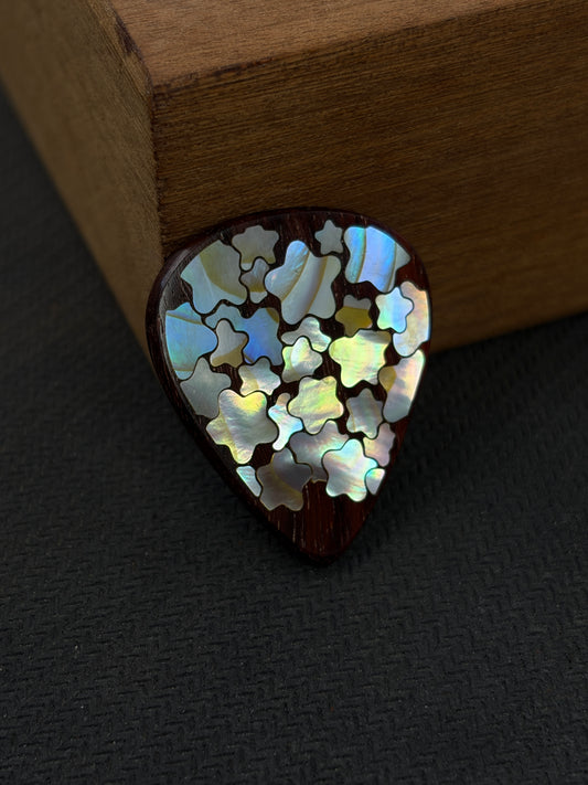 Handmade Wooden Guitar Pick with Colorful Mother of Pearl Star Inlay