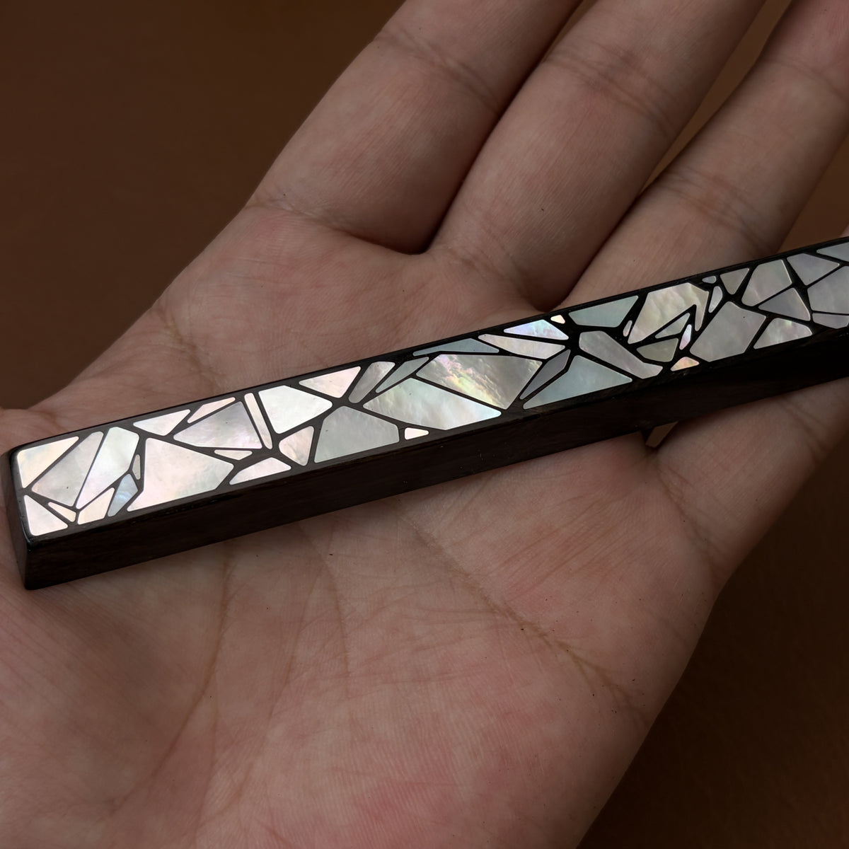 6.25u Wooden Spacebar Keycap – Handmade Mother of Pearl Ice Crack Inlay