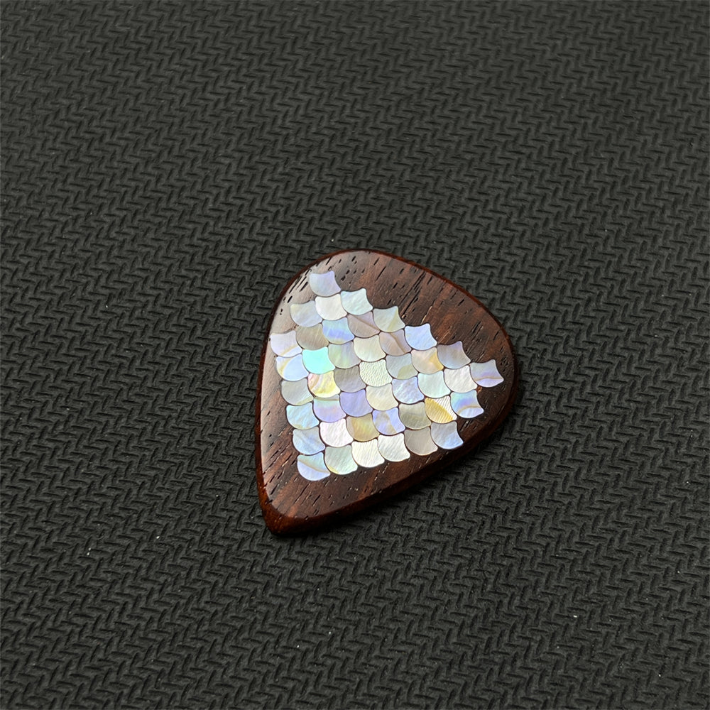 Handmade Wooden Guitar Pick with Small Dragon Scale Mother of Pearl Inlay