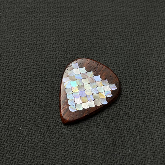 Handmade Wooden Guitar Pick with Small Dragon Scale Mother of Pearl Inlay