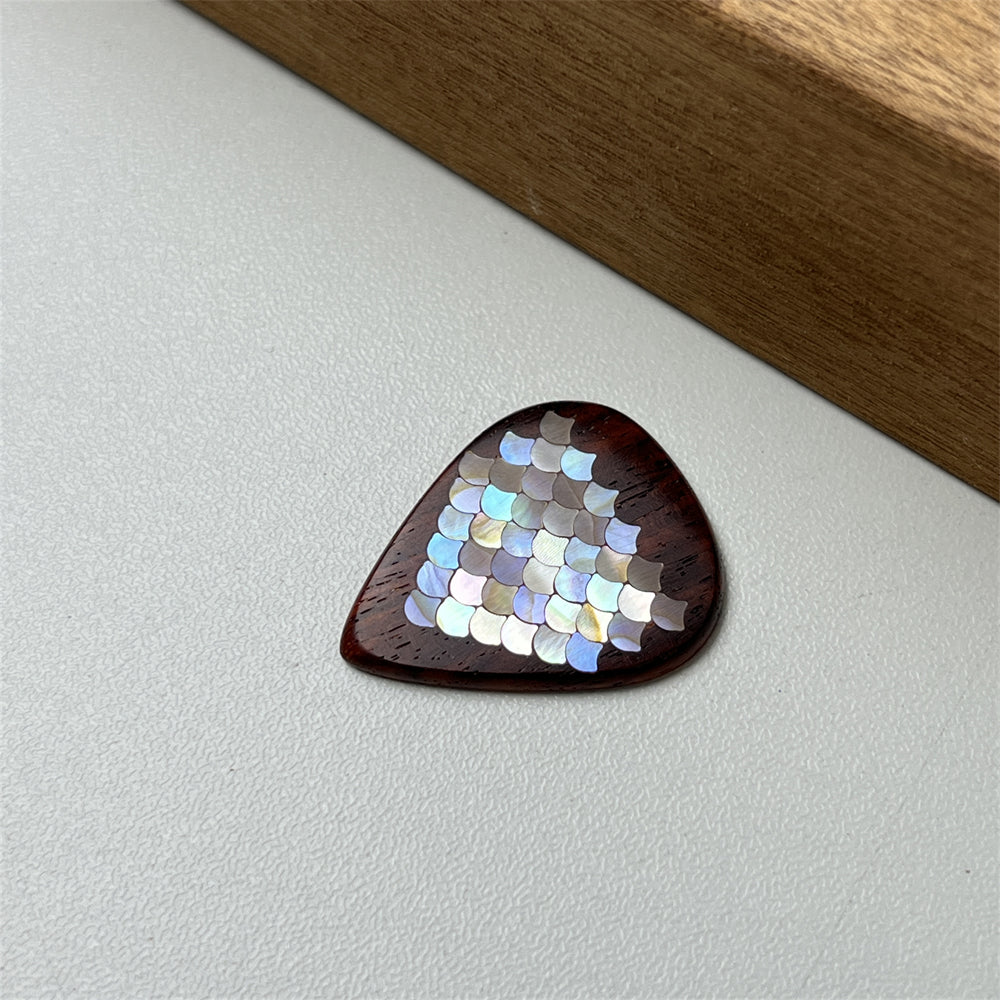 Handmade Wooden Guitar Pick with Small Dragon Scale Mother of Pearl Inlay